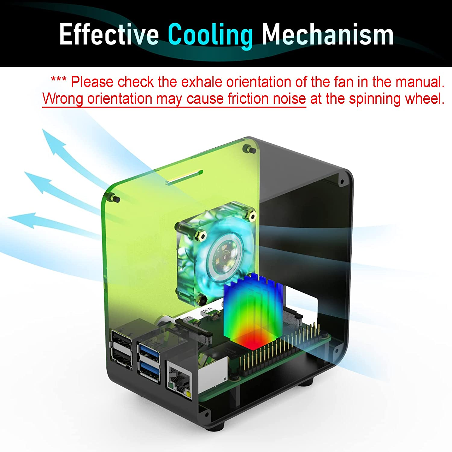 Electrocookie Raspberry Pi 4 Case, Aluminum Mini Tower Case with Cooling Fan and Color Changing Ambient Light (Black Neon) image number 2
