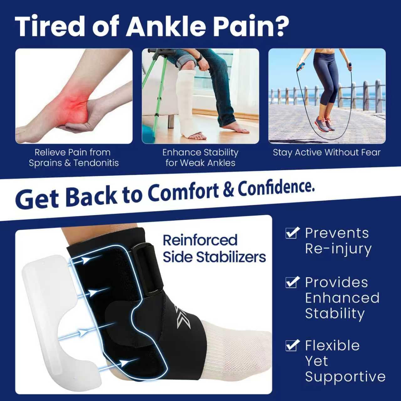 Ankle Brace with Side Stabilizing Pads - Breathable Neoprene Ankle Support for Woman and Man - Adjustable Straps Enhance Stability for Weak Ankles, Sprains, Achilles Tendonitis and Sports Injury Recovery image number 5