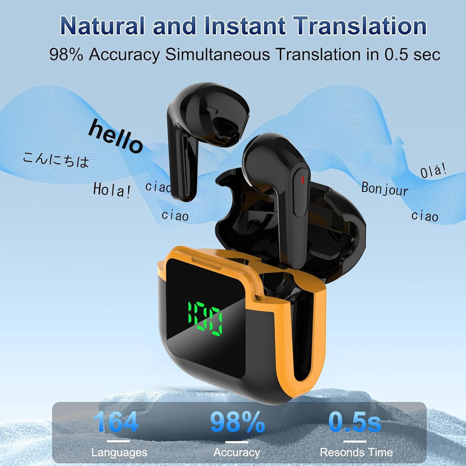Sxhlseller AI Translation Earbuds, 3 in 1 BT5.3 Noise Cancelling Wireless Stereo Earbuds, 164 Languages Real Time Translator with APP for Travel and Business