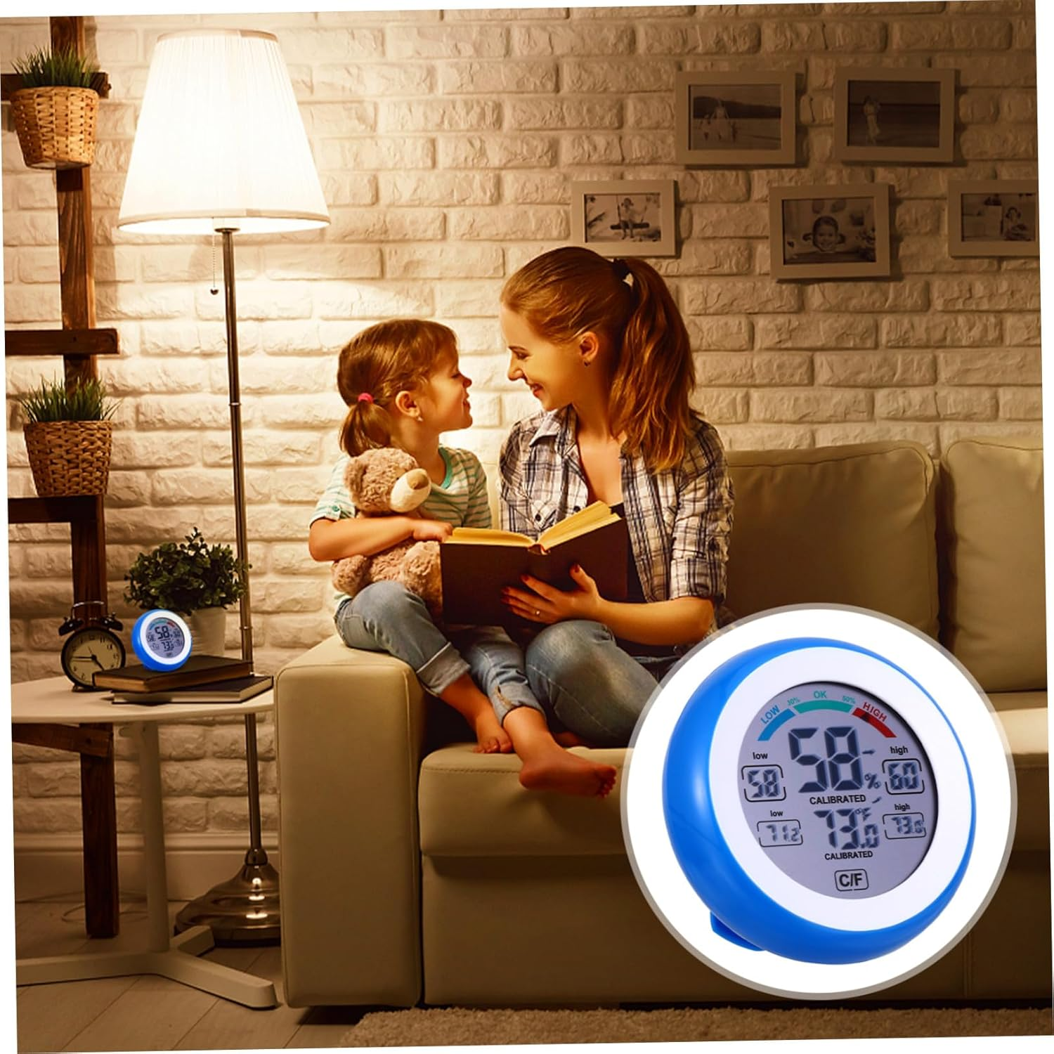 GALPADA Multi-Functional Digital Display Thermometer Hygrometer Indoor Temperature Gauge with Humidity Level Icons round LCD Screen Wall-Mountable and Desk-Ready for Home and Plant image number 3