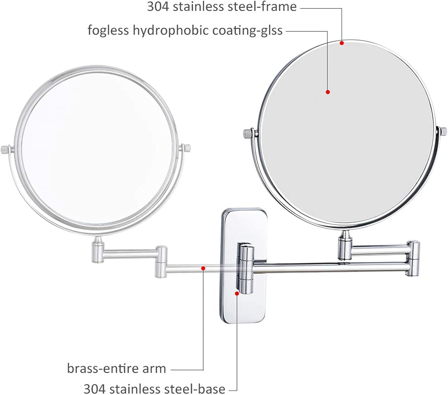8" Wall Mounted Makeup Mirror with Magnification, Double Sided Magnifying Mirror, Extendable Cosmetic Vanity Mirror for Bathroom,Chrome,7X image number 3