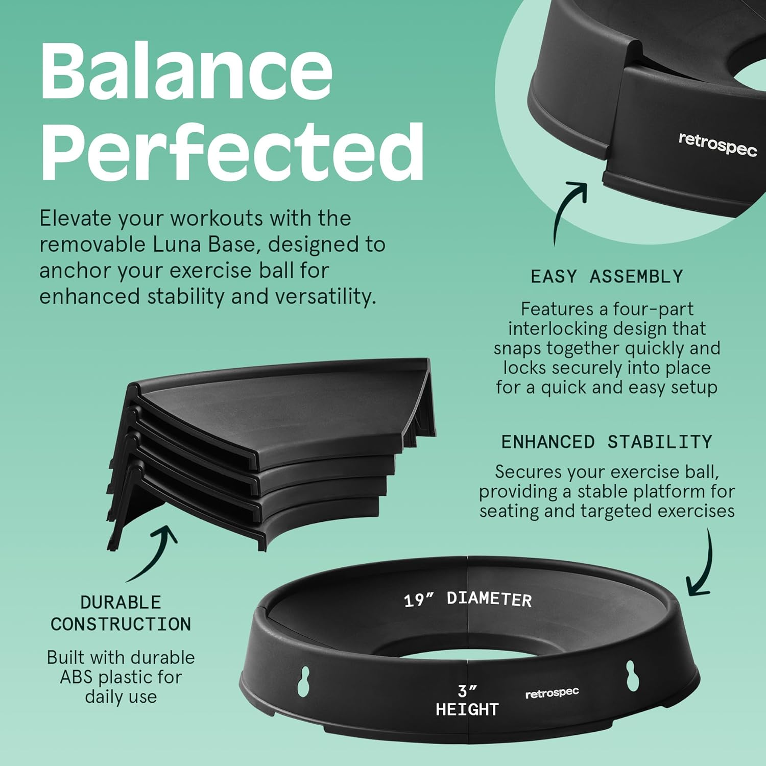 Retrospec Retrospec Luna Exercise Ball, Base & Pump / Ball & Pump with Anti-Burst Material - Fitness Gym Swiss Ball - Perfect for Balance, Stability, Yoga, Pilates, Pregnancy & Birthing image number 6