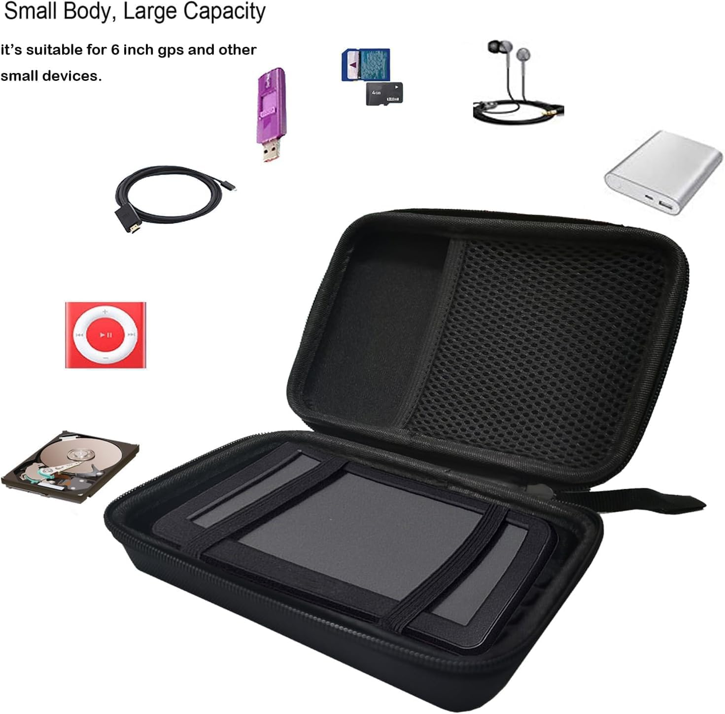 GPS Case Hard Shell Carrying Case Shockproof Storage Pouch Organizer Bag Compatible with 5-6 Inch GPS Navigator Garmin Nuvi 66LM 65 64 Garmin Zumo XT2 Tomtom 620 610 Cables Accessories 6 Inch (Black) image number 5