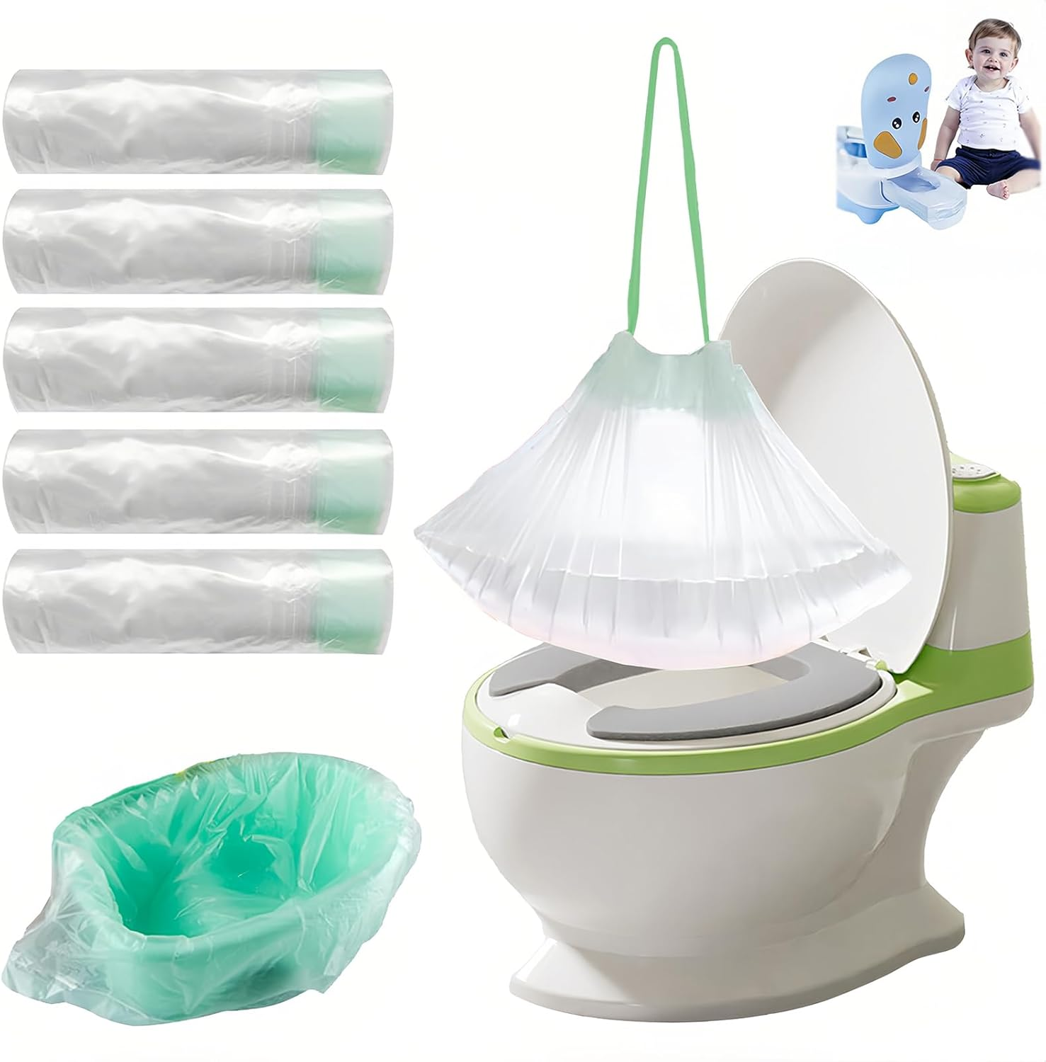 100PCS Toilet Seat Cleaning Bag, Travel Potty Liners, Portable Universal Potty Trainer Linersdisposable Traning Toilet Seat Bin Bags with Drawstring (17.71" X 9.45"Inch) image number 3