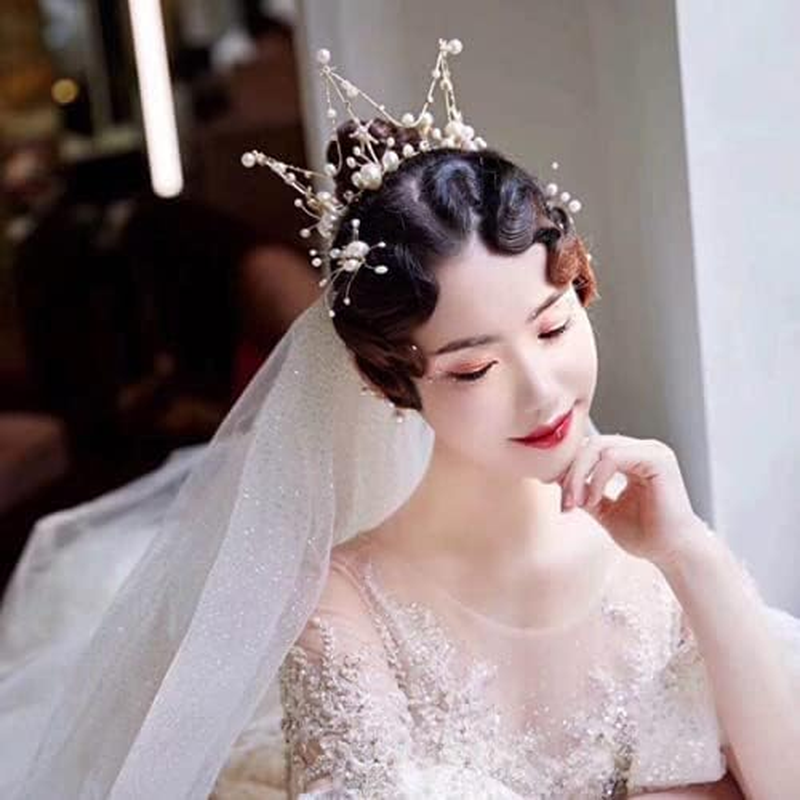 Metal Pearl Crown Cake Topper Tiara Hair Ornament Birthday Party Supplies for Birthday Wedding Princess Theme Party Decor image number 5