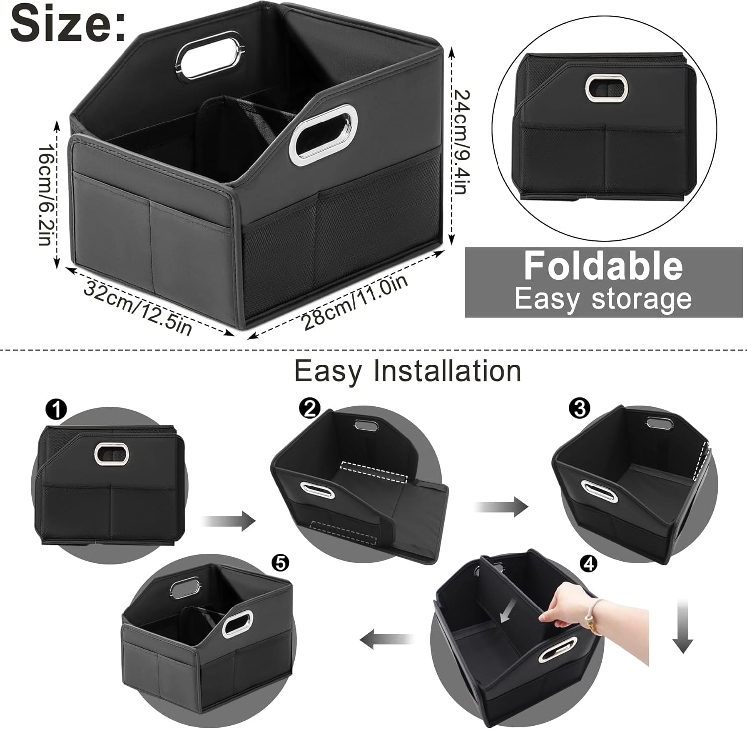 21L Car Seat Organizer for Back & Front Seats, Nappa Leather Car Trunk Storage Box with 8 Compartments 2 Carry Handles, Collapsible Multipurpose Automotive Cargo Organizer for Cars, SUV, Trucks image number 4