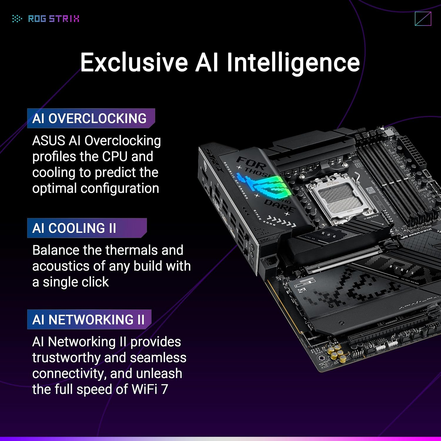 ASUS ROG Strix X870-F Gaming Wifi Motherboard Socket AM5 (AMD, X870, ATX, 16+2+2 Power Stages, Dynamic OC Switcher, Core Flex, DDR5, Wifi 7, M.2, Pcie 5.0) image number 2