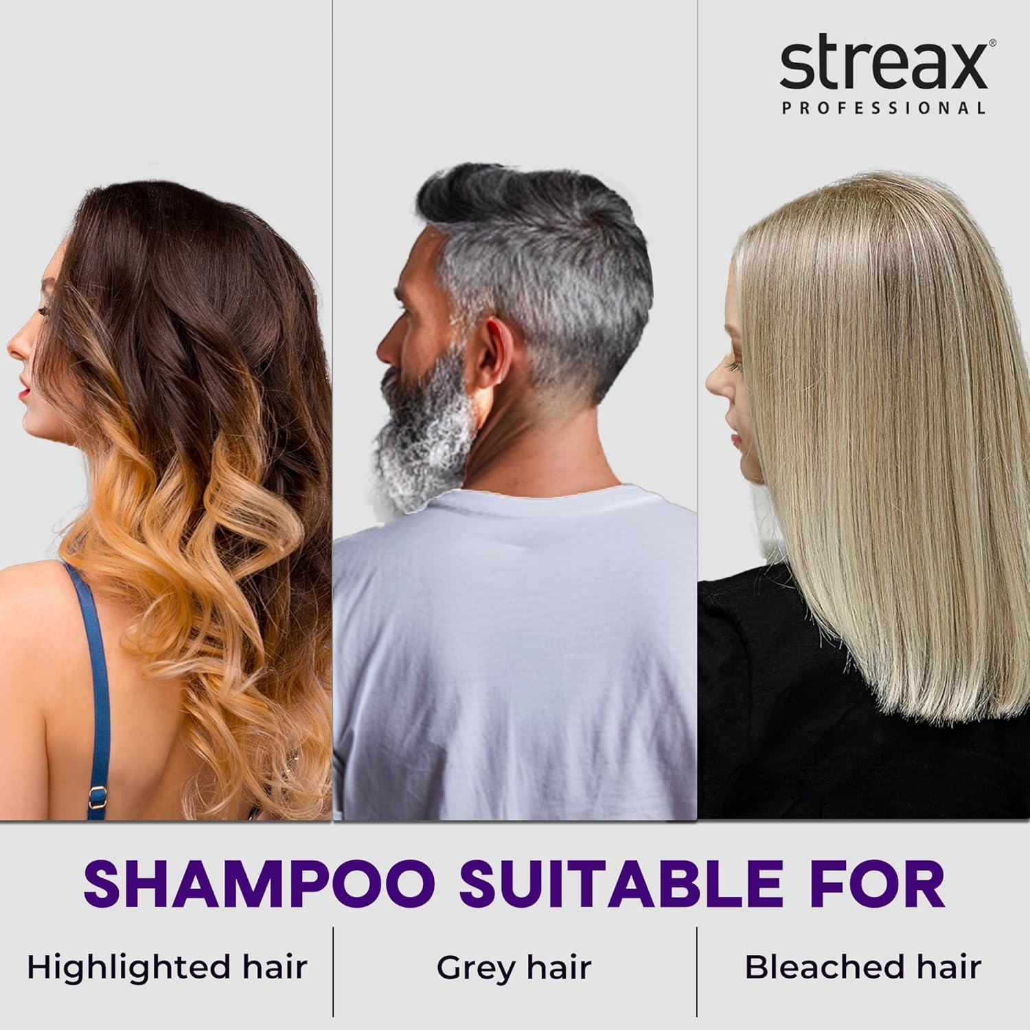 Streax Professional Yellow Deleted! Purple Shampoo, 300 Ml I for Prelightened, Blonde & Grey Hair I Sulphate & Paraben Free image number 1