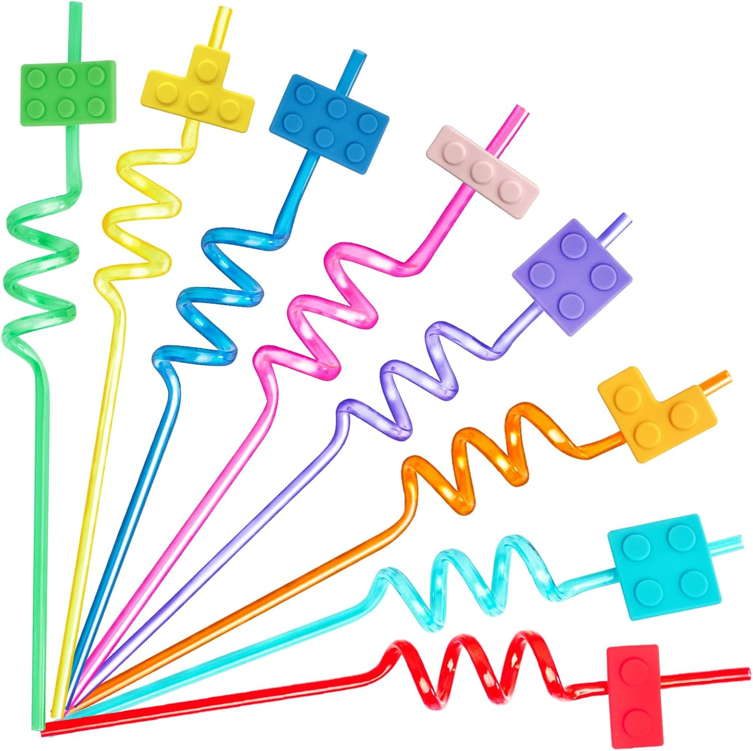 24 Pcs Building Blocks Party Favors Drinking Straws, 8 Colors Reusable Straws for Kids Adults Birthday Party Decoration Supplies with 2 Pcs Straws Cleaning Brush image number 1