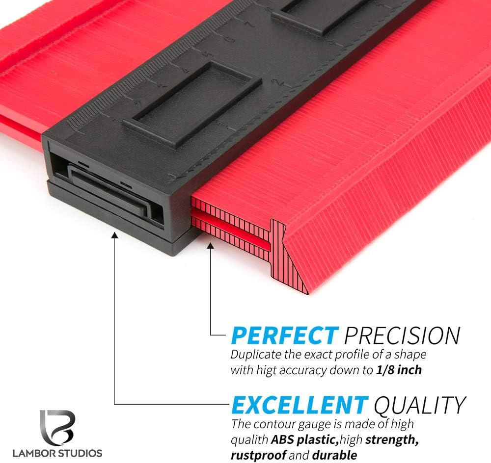 Contour Gauge 10 Inch, Widen Plastic Profile Gauge Duplicator, Precisely Copy Irregular Shapes Wood Template Measuring Tool for Perfect Fit and Easy Cutting (10 Inch Widen-Red) image number 6