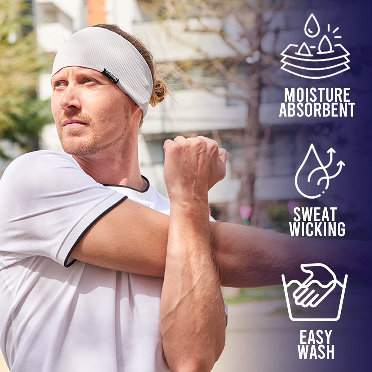 CHARM Sports Headband Mens Sweatband - Hairband Womens Yoga Crossfit Casualbox image number 2