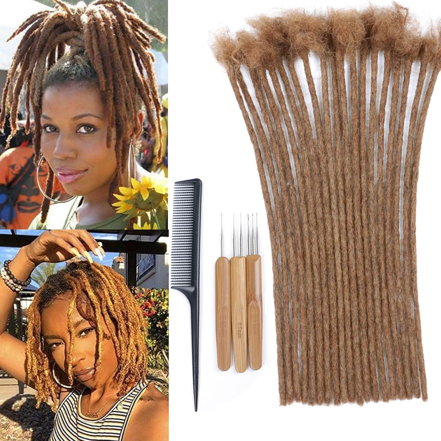 Huarisi 12 Inch Human Hair Dreadlocks Extensions for Black Women Pre-Colored Afro Kinky 10 Strands 0.4Cm Brown Real Hair Handmade Loc Extensions Permanent for Men Color 30 Will Not Fade