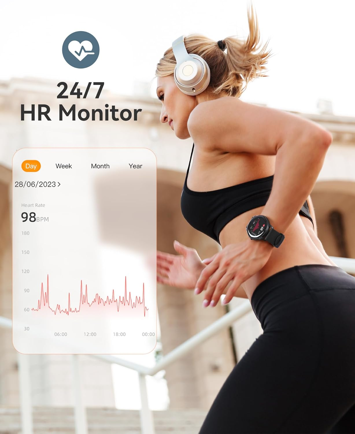 AGPTEK Smart Watch for Women, 5ATM Waterproof Smartwatch for Android and Ios Phones, Fitness Tracker Watch with 100+ Sports Modes, Heart Rate Monitor Pedometer Sleep Monitor, Black image number 6