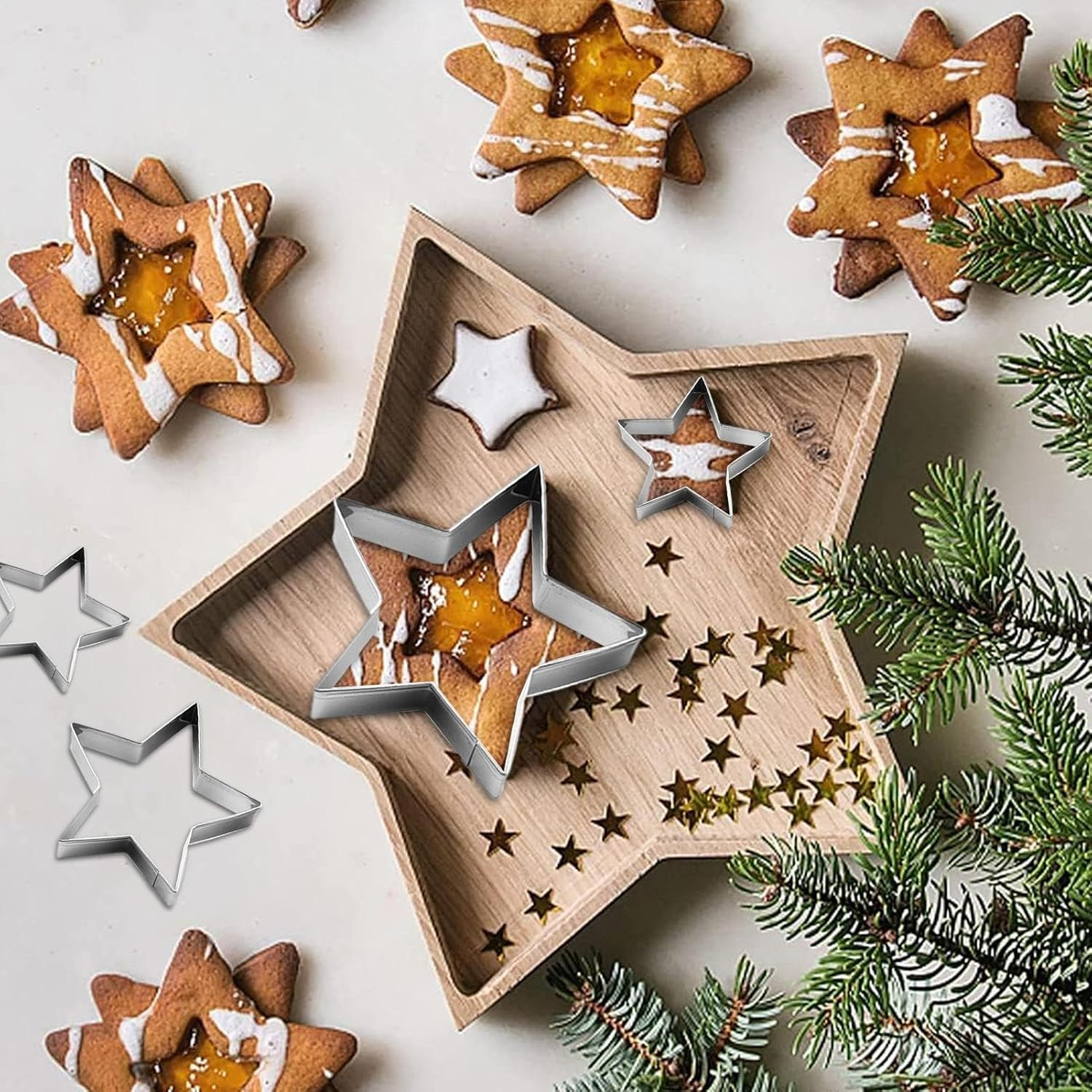 5PCS Star Cookie Cutter Set, Stainless Steel Star Shaped Molds, Five-Pointed Pastry Molds, Fondant Cake Cookie Cutter Set, Home Bakeware Tools for Holiday Party Decorations