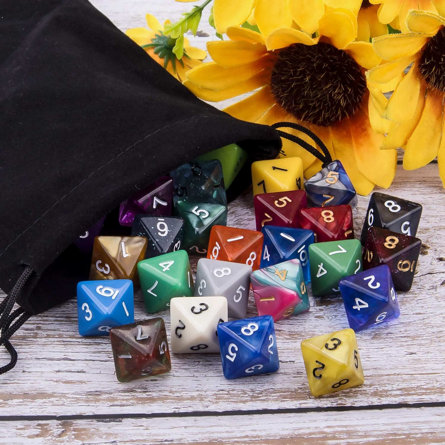 AUSTOR 35 Pieces Polyhedral Dice 8 Sided Game Dice Set Mixed Color D8 Dice Assortment with a Black Velvet Storage Bag for DND RPG MTG Table Games image number 5