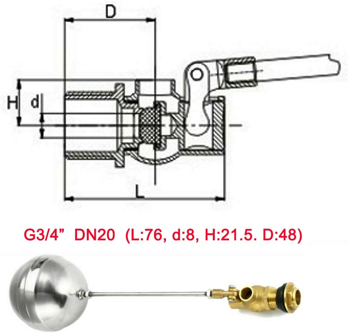 Float Valve 1 Piece Ball Valve Brass Automatic Float Ball Valve for Water Trough, Humidifier, Fountain, Aquarium, Pond, Animal Drinker (G3/4 Inch DN20) image number 5