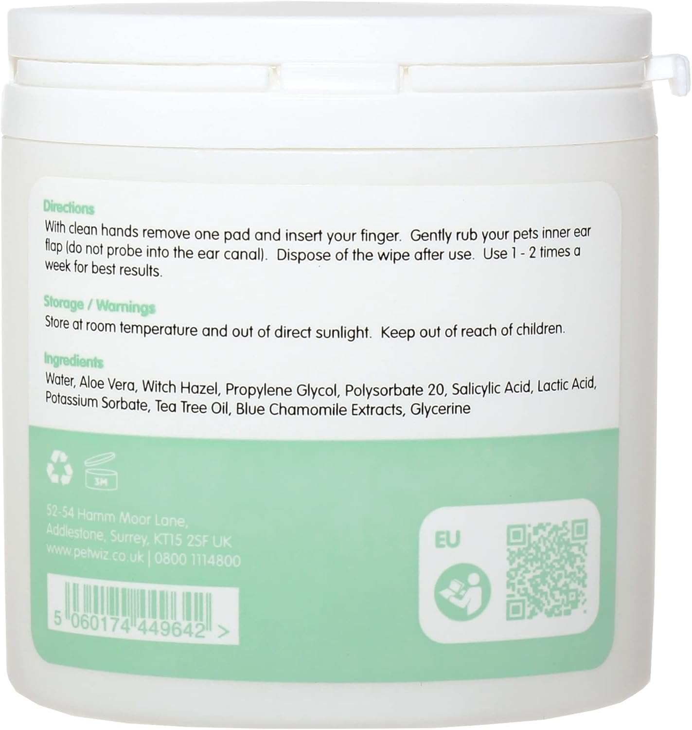 Pet Wiz Ear Wipes for Dogs & Cats. Clean, Soothe & Deodorise with Natural Active Ingredients Aloe Vera, Witch Hazel, Tea Tree Oil and Blue Chamomile Extract. image number 2