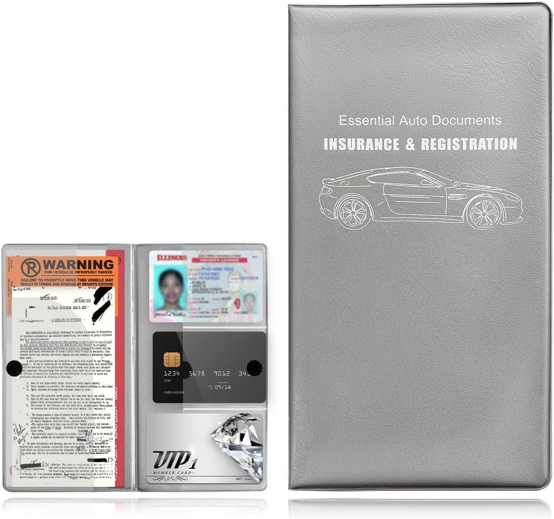 Yourkar Car Registration and Insurance Holder, 9.56"&times;5.19" Automotive Glove Box Organizer, Vehicle Card Document Glove Box Organizer for Documents Cards License, Car Accessories (Gray) image number 6