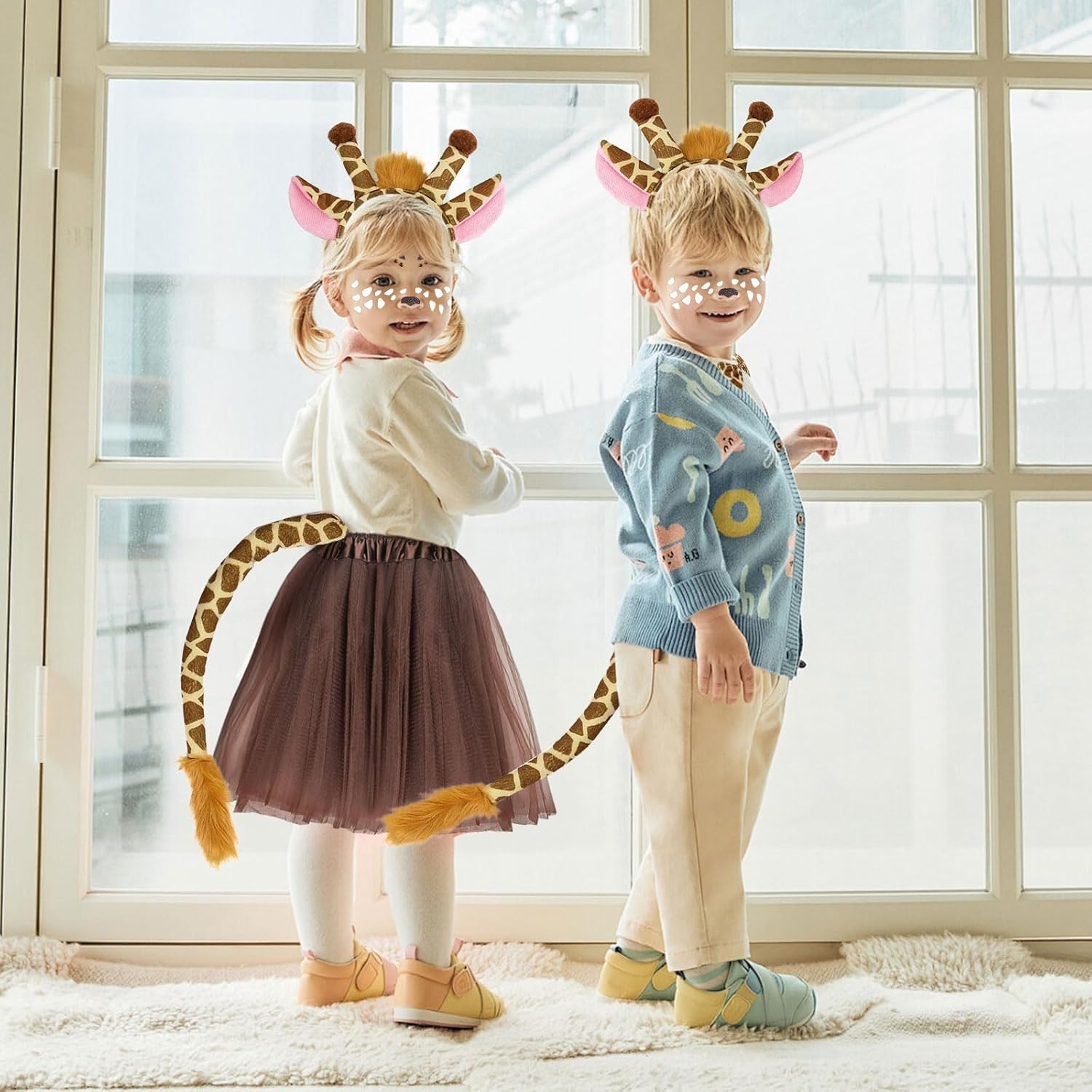 SAIIURV 5 Pieces Giraffe Headband Costume, Halloween Deer Ears Headband Bowtie Tail Deer Face Tattoo Stickers Girls Princess Tutu Skirt, Animal Costume Party Fancy Dress up for Kids Girls image number 1