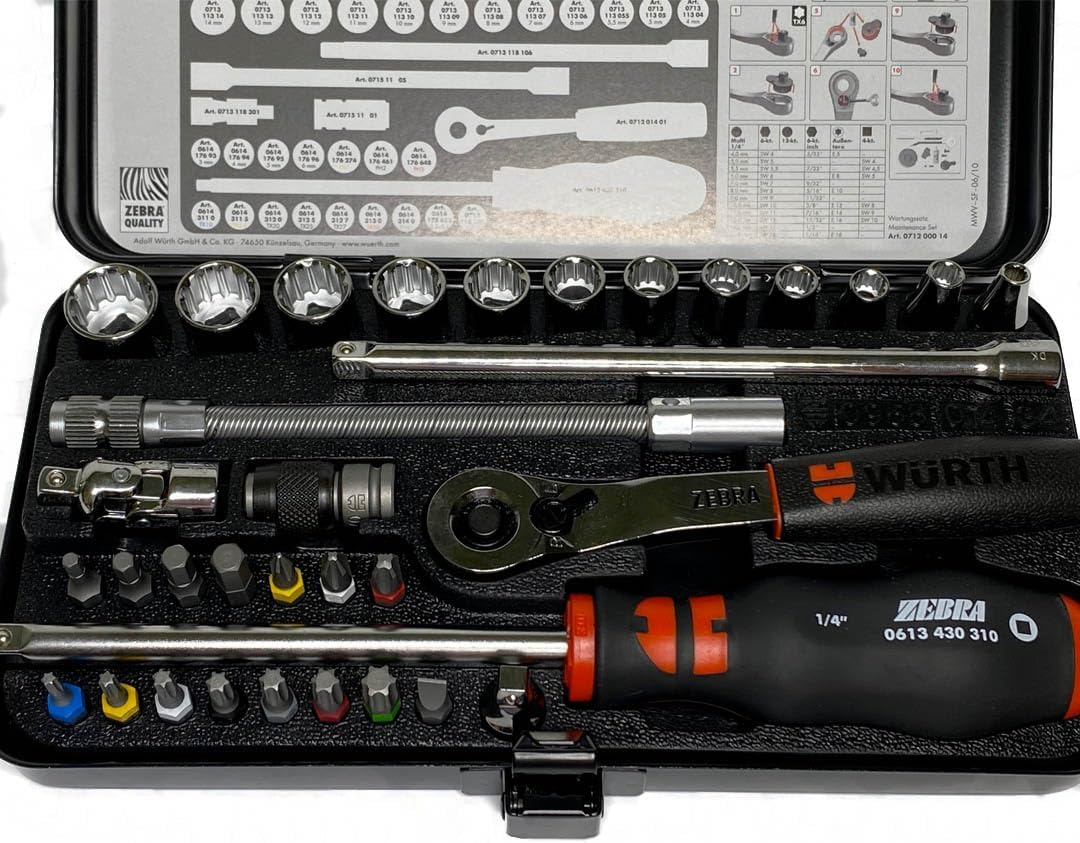 Zebra W&uuml;rth 1/4 Inch Socket Spanner Set 34-Piece image number 1