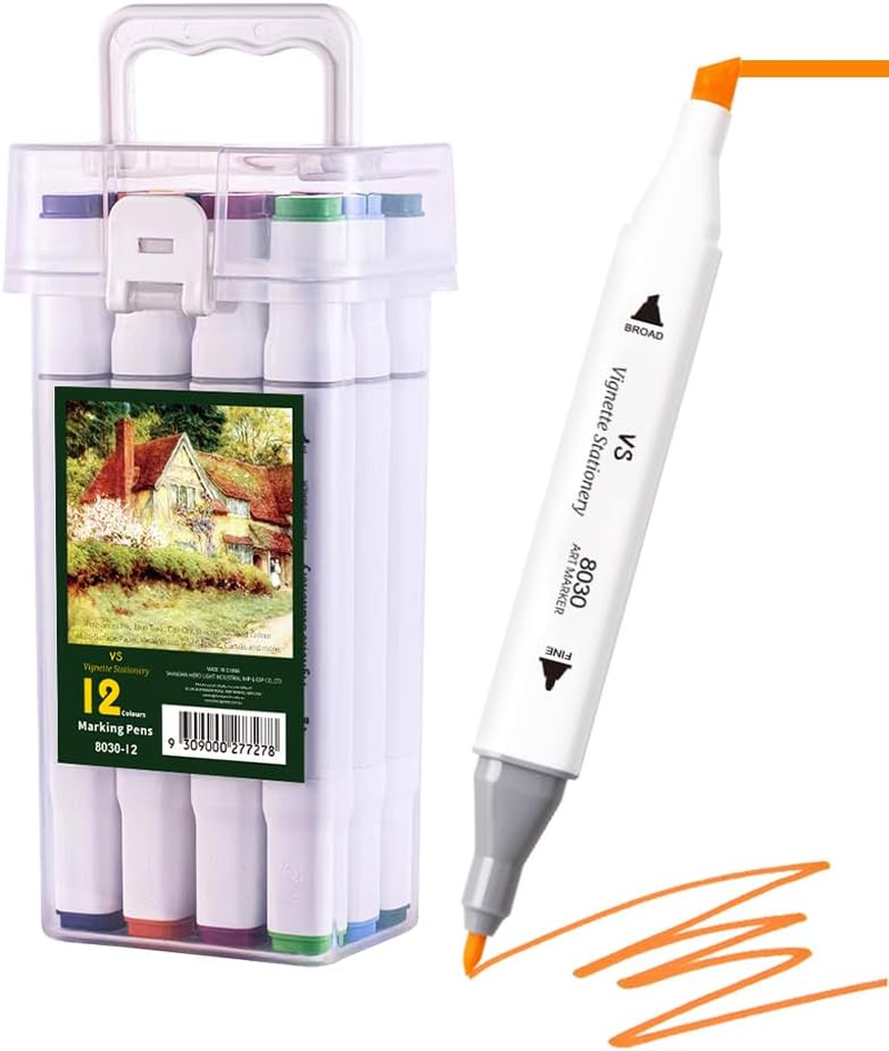 Colour Markers Dual Nibs Alcohol Base Coloring Coding Assorted Colours with a Bucket School Art (48) image number 6