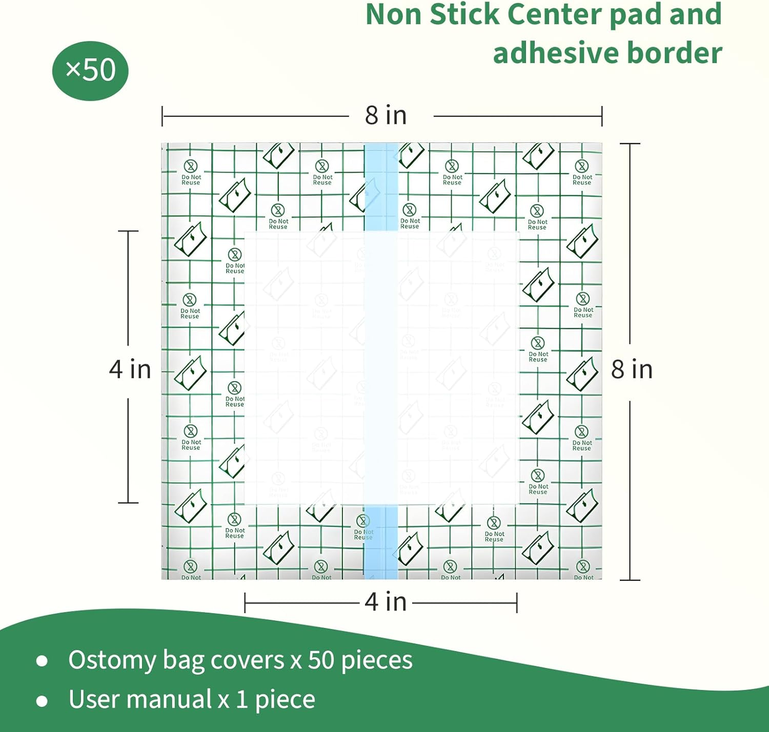 50 Pack Waterproof Ostomy Bag Shower Cover with Non-Stick Center Pad, 8"X 8" Colostomy Ileostomy Urostomy Bags Shower Guard Shields &ndash; Hands-Free Showering Leakproof Seal image number 3
