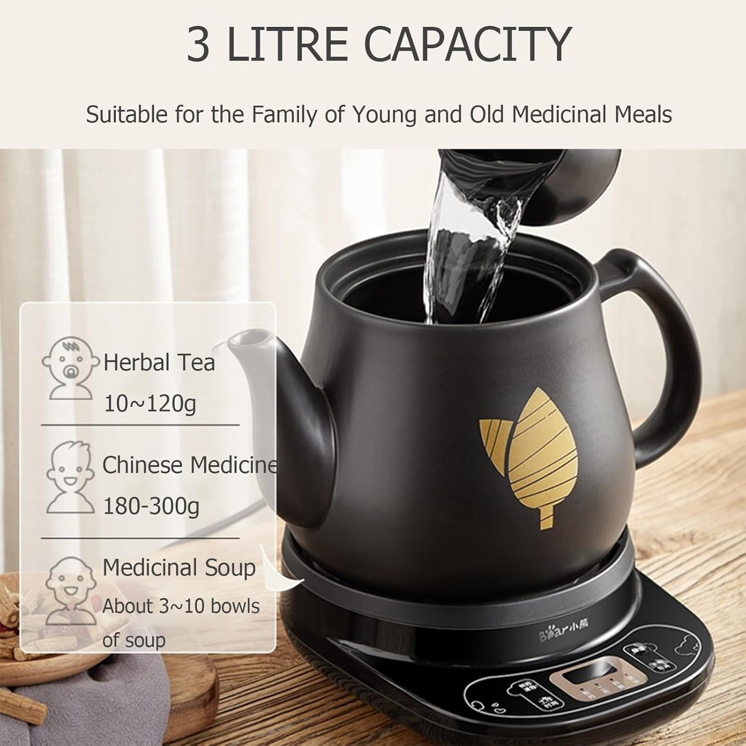 TECHBEAR Health Chinese Medicine Pot, 3L Automatic Herbal Medicine Cooker Ceramic Pot with 8 Hours Keep Warm, Multi-Function Electric Chinese Herb Tea Kettle for Home image number 6