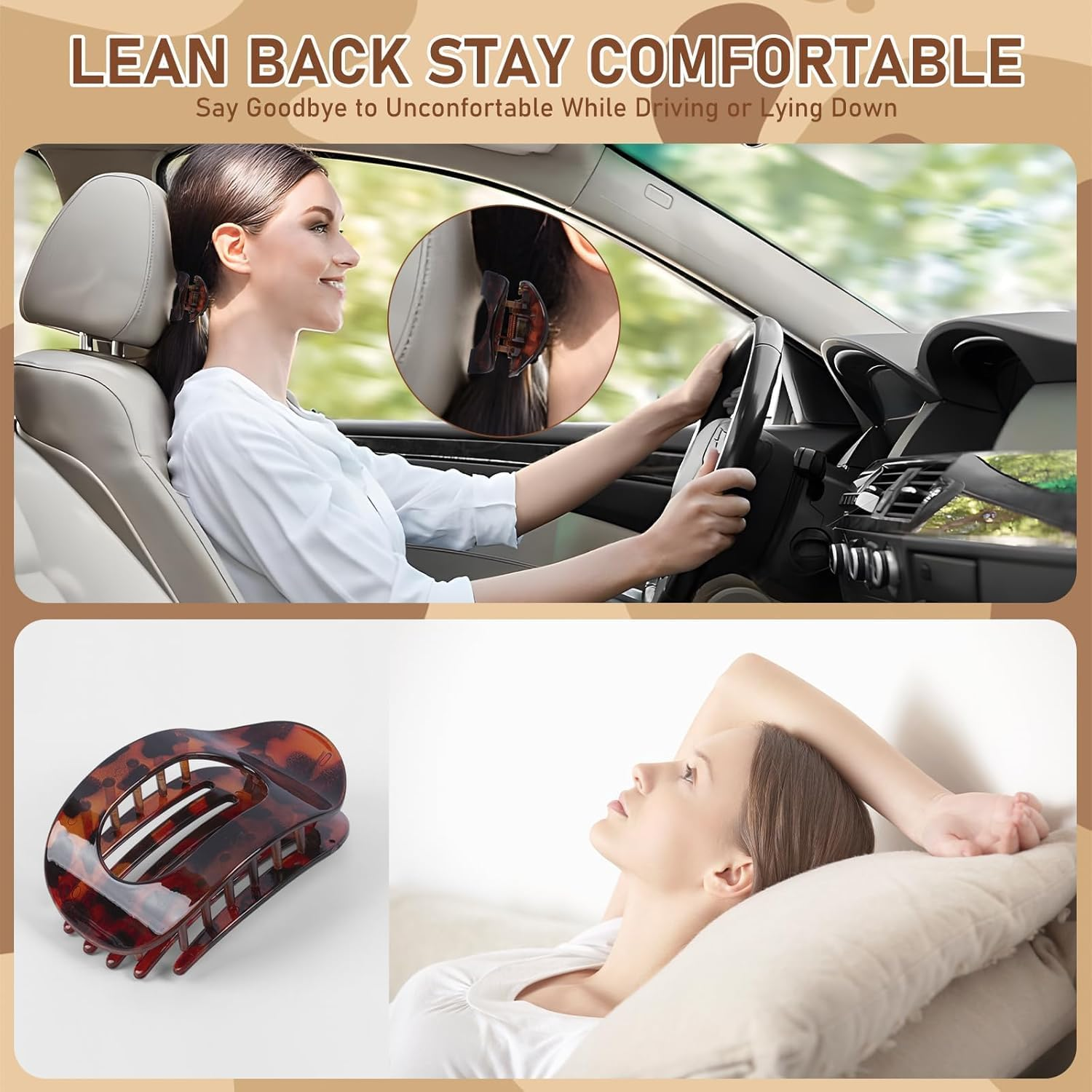 6 PCS Flat Hair Clips, French Design Flat Hair Claws for Women Girls, Medium Classic Hair Barrettes for Thick Thin Hair Comfortable Curved Flat Clips,For Lying Driving and More image number 1