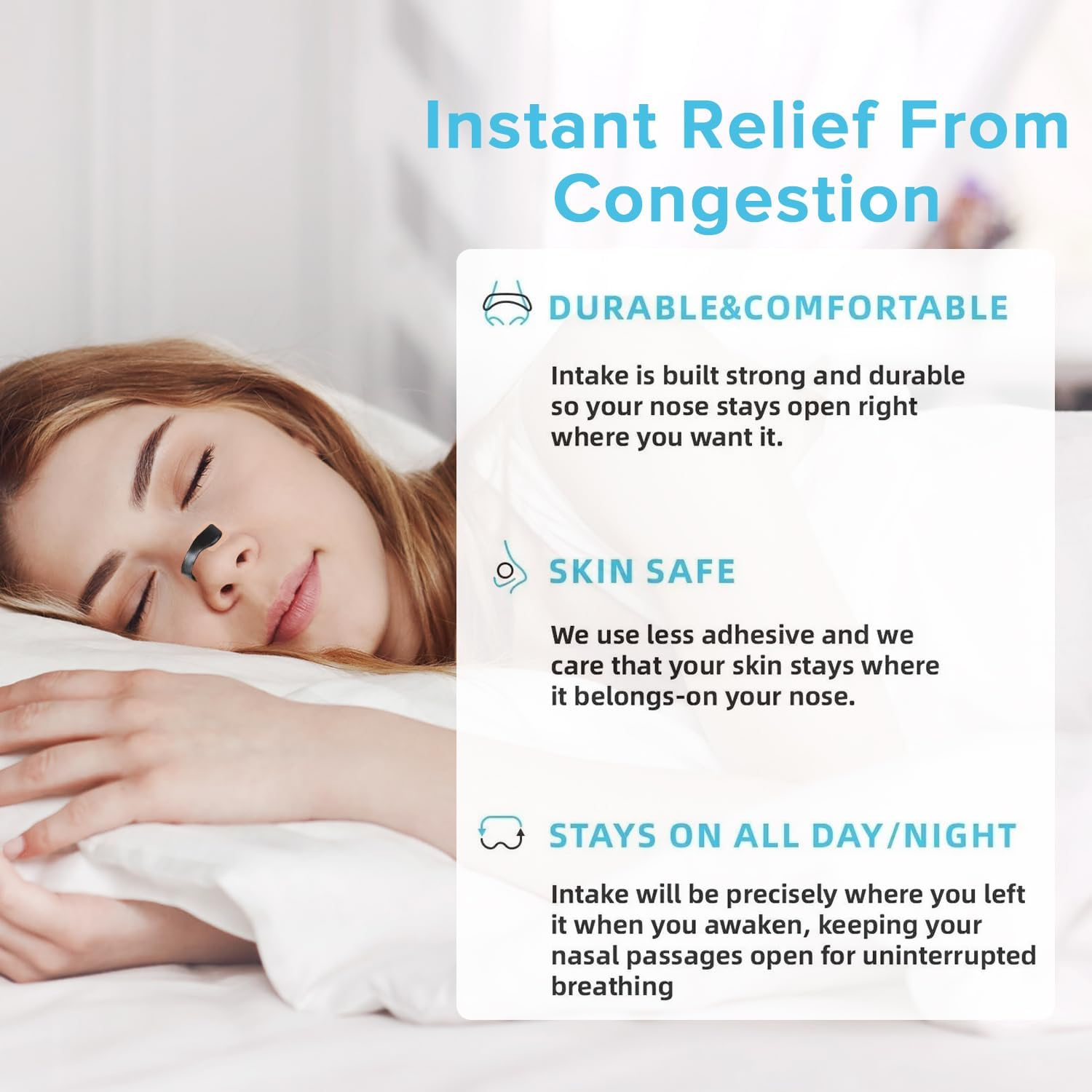 Yakiter Nasal Strips, 60 Pcs Magnetic Nose Strips, anti Snoring Intake Breathing Nose Strips with Nose Clips, for Sleep Sports, Stop Snoring Aids for Men & Women (Black) - Black image number 2