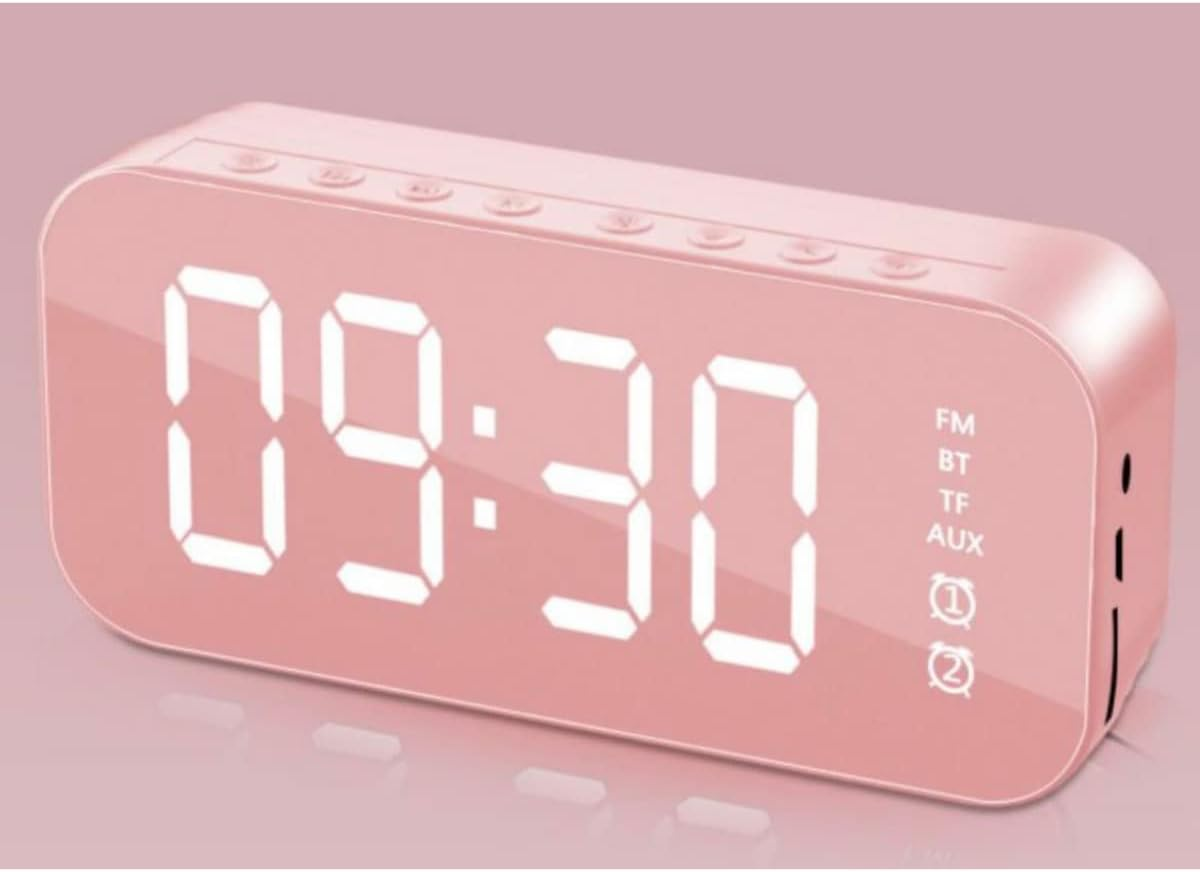 Costcom LED Display Mirror Digital Alarm Clock Wireless Bluetooth Speaker Home Decor Multifunctional Desk Clock for Bedroom and Office (Black)