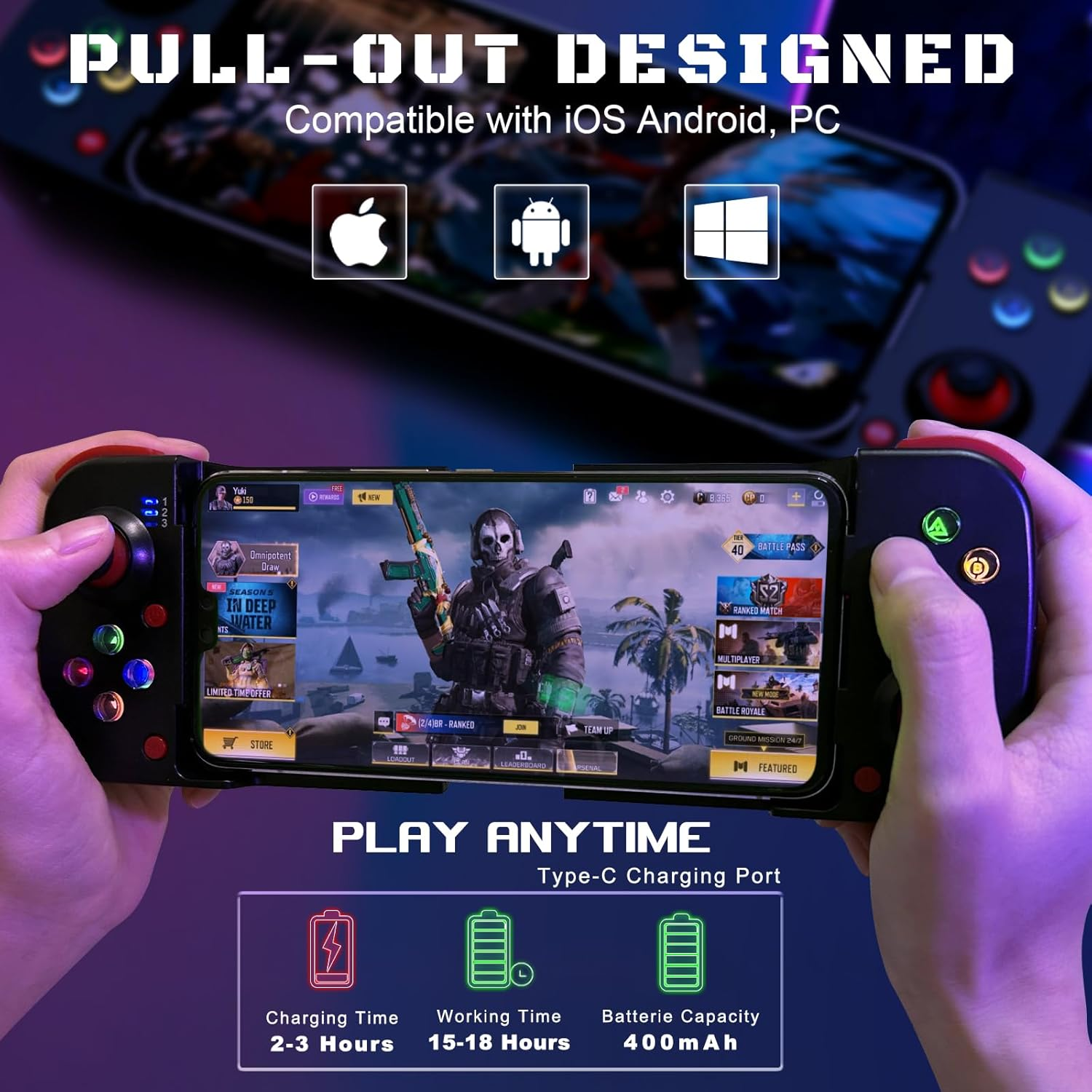 Megadream Mobile Game Controller Gamepad for Iphone Ios Android PC: Works with Iphone 17/16/15/14/13/12/11, Ipad, Samsung Galaxy, TCL, Tablet, Call of Duty, Minecraft - Directly Play (Green) - Green image number 5