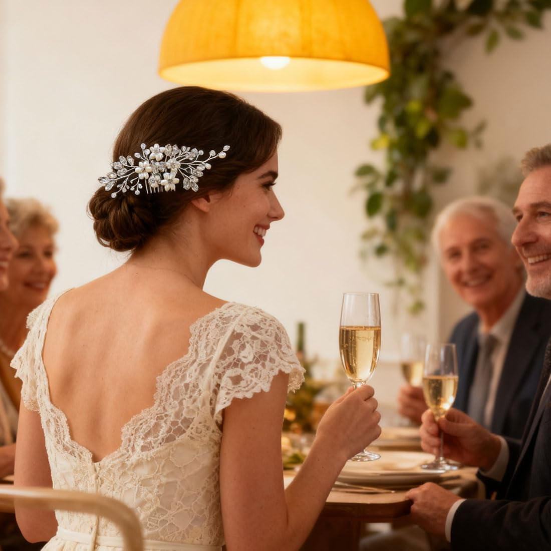 ZWWOGE Bridal Flower Hair Comb, Wedding, Rhinestone, Bridal Headpiece, Leaf Beads, Pearl Hair Clip, Side Combs, Decorative Hair Accessories for Women, Silver Hair Accessories image number 2