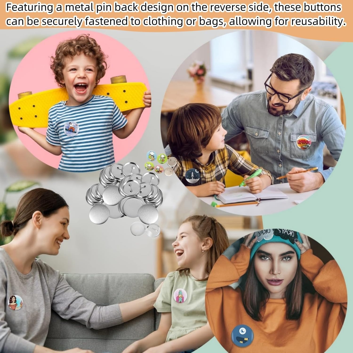 25 Sets 2.3 Inch Button Maker Supplies 58Mm Making Blank Pins Metal round Badge Parts Kit for Button,Diy image number 4