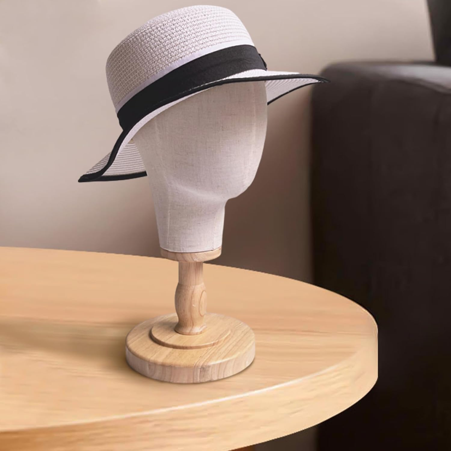 21 Inch Esta Head Canvas Mannequin with Wooden Base, Detachable Hat Display, Wig Holder for Jewellery Making, Fixing, Display, Styling, Salon, Glasses Holder, Home, Shop image number 4