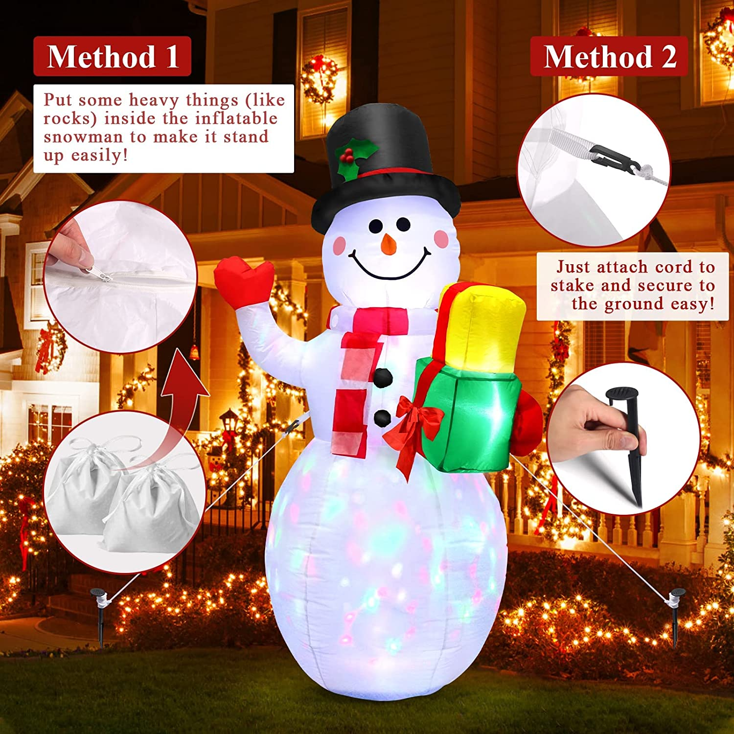Christmas Inflatables Snowman Outdoor Decoration 5Ft Blow up Snowman Christmas Decor Garden Yard Inflatables Prop with Colorful LED Rotating Lights and Tethers, for Outdoor, Lawn, Xmas Kids Gifts image number 1