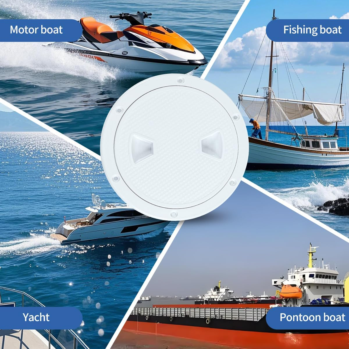 'Boat Hatch, 4'' 6'' 8'' White round Non Slip Inspection Hatch W/Detachable Cover for Marine Boat Yacht (8 Inch)' image number 4