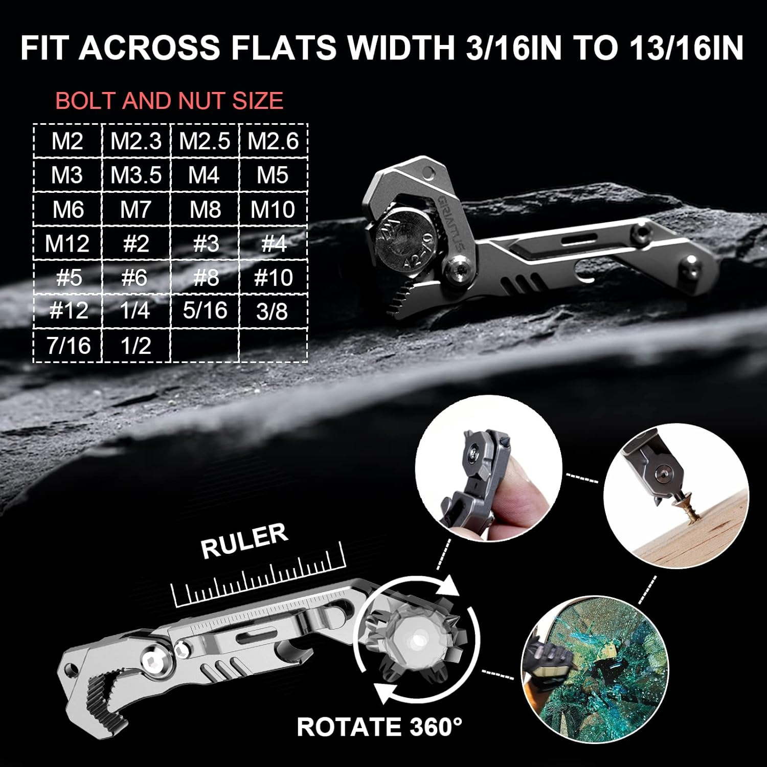 EDC Multitool 7 in 1 with Knife, Wrench, Folding Knife, Screwdriver, Bottle Opene, Ruler, Urgent Car Window Breaker and Seatbelt Cutter, EDC Pocket Multi Tool for Gifts for Men (Bright Silver) image number 3