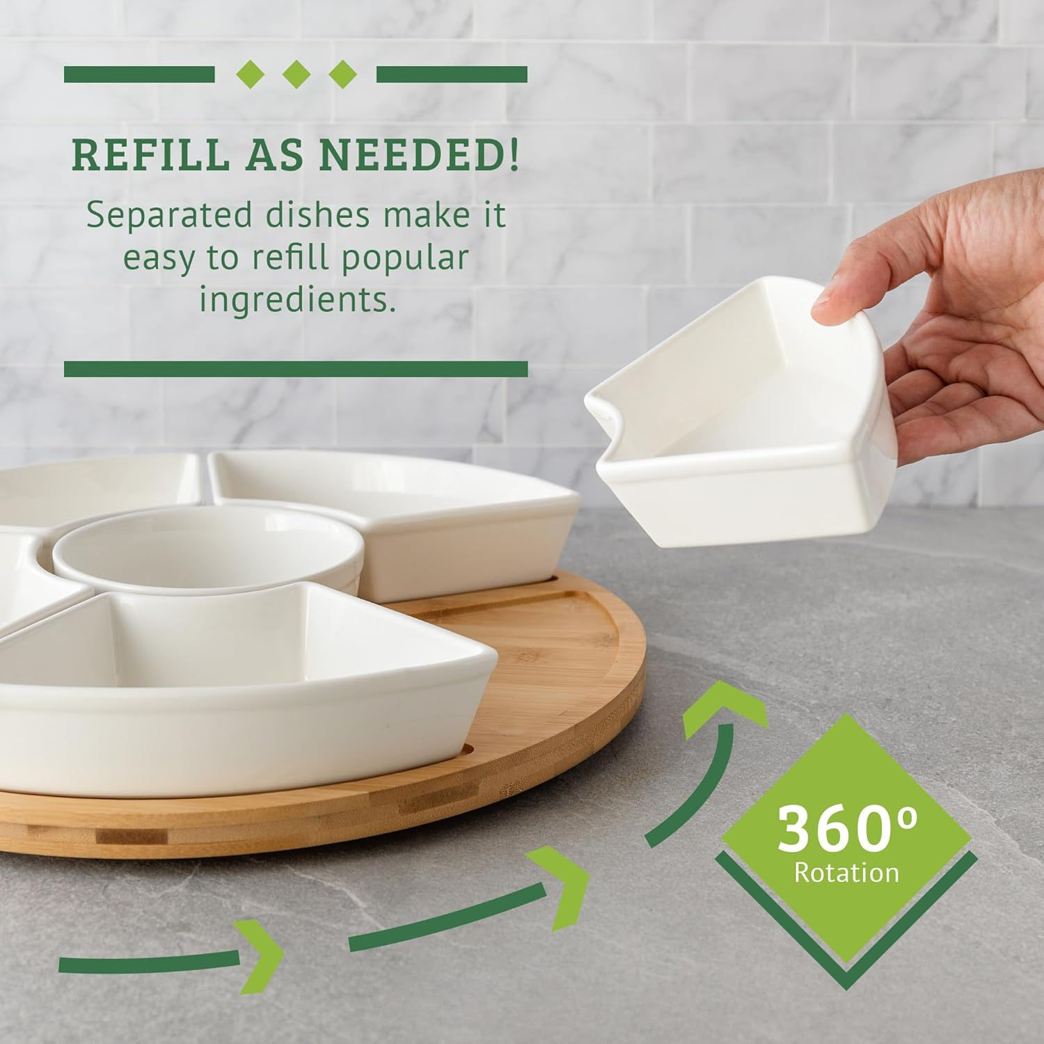 Kocktaco Ceramic Taco Tuesday Serving Platter - Divided Tray with Lazy Susan - Serving Set for Chips, Dips and Salsa