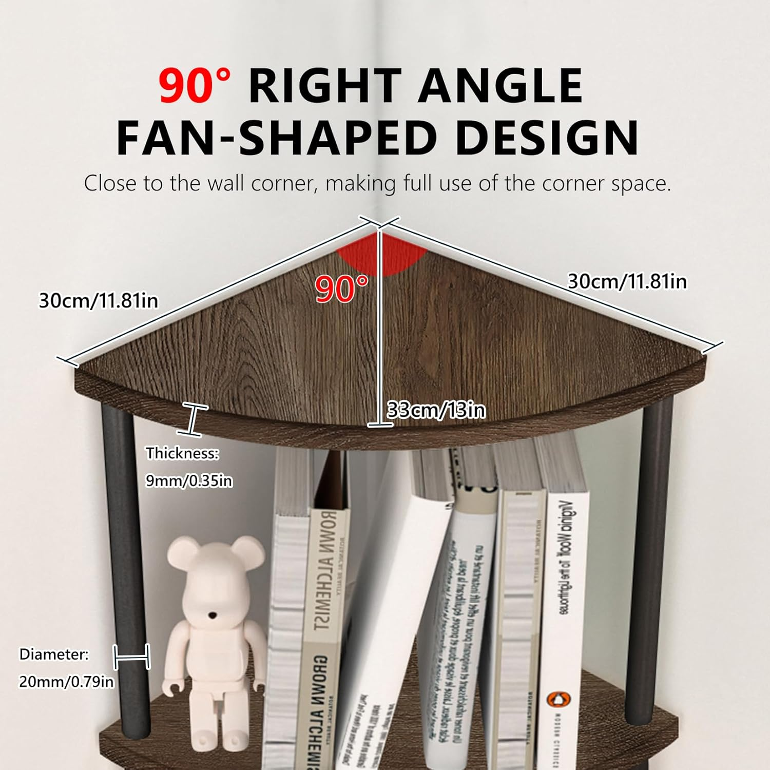 Corner Bookshelf, Storage Standing Shelf Unit with Metal Framecorner Shelf Stand, (Walnut, 6 Tier) image number 3