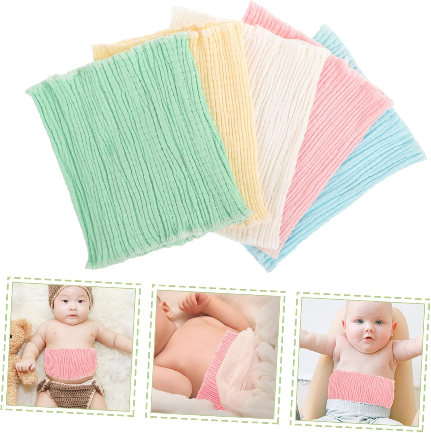 ERINGOGO 5Pc Baby Belly Bands for Newborns, Infant Navel Straps Gas and Colic Relief, Cotton Soft Elastic Waist Support, Thick Wide Soft Breathable Wraps for Baby Supplies