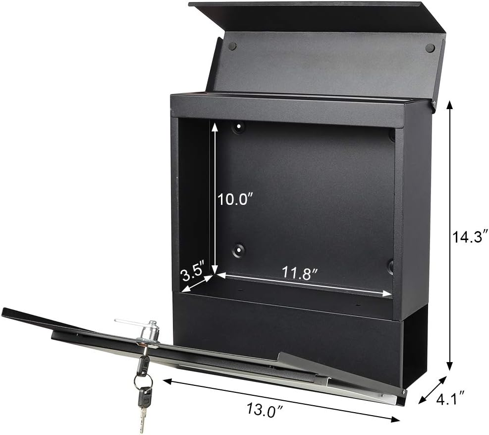 Lockable Mailboxes with Keys,Outdoor Wall Mounted Mail Box with Large Capacity,14 3/10" X 4 1/10" X 13", Black image number 4