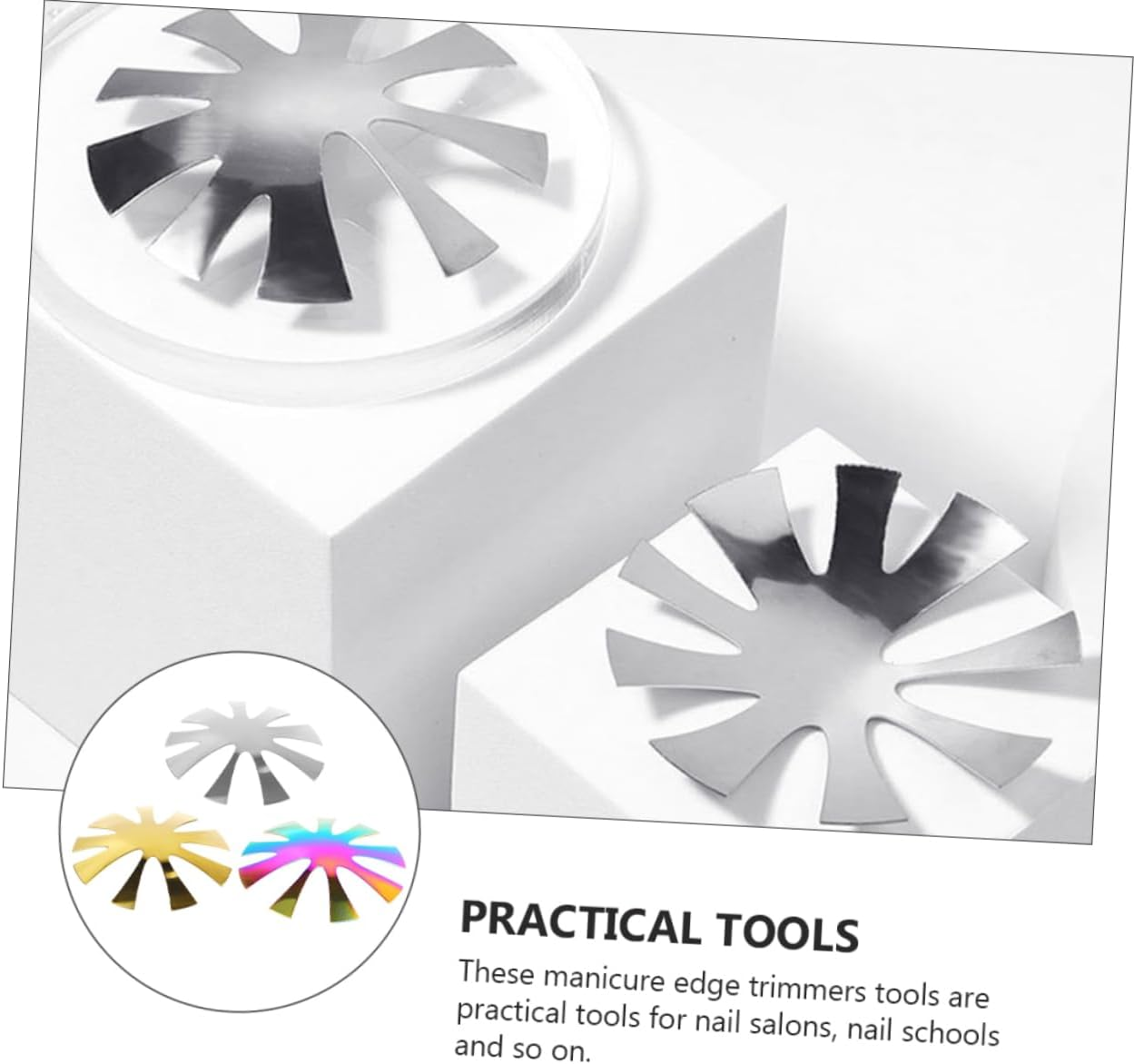 Minkissy 3Pcs Stainless Steel Crystal Nail Art Template French Tip Nails Guide DIY Manicure Art Trimmer Kit image number 5