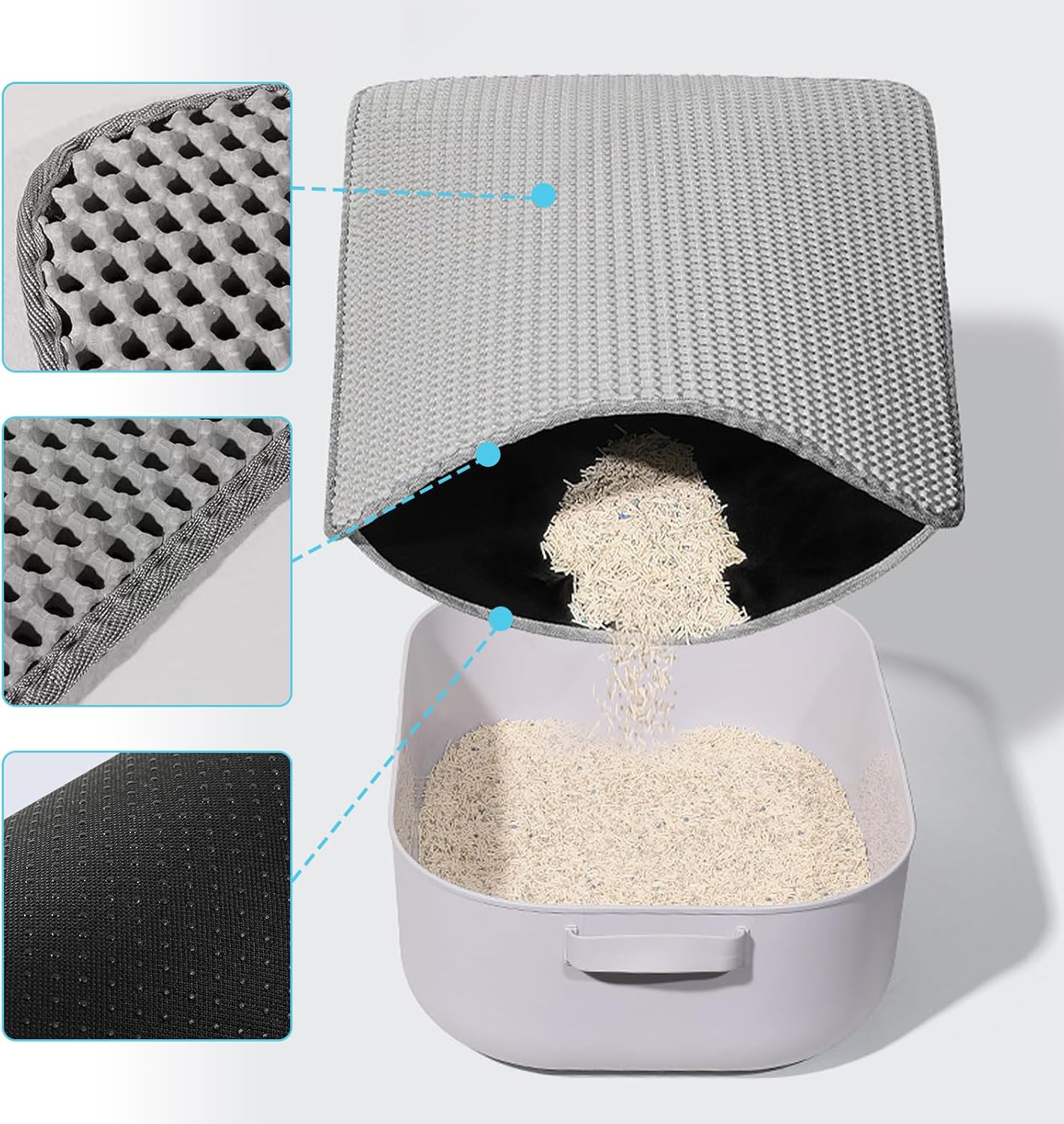 Cat Litter Tray Mat, Large Cat Litter Box Mat, Double Layer Urine, Waterproof, Easy Clean, Non-Slip, Machine Washable, Litter Control, Grey, Large, 24 X 18 Inch image number 5