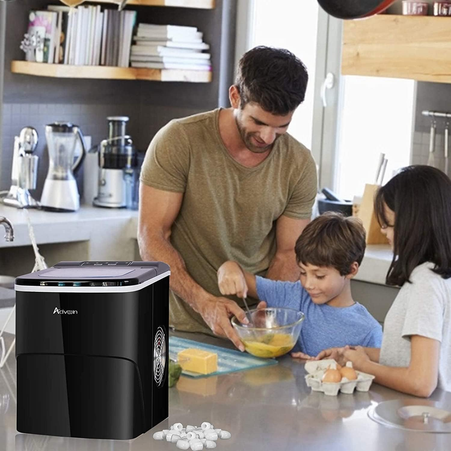 ADVWIN Ice Maker,12Kg Portable Ice Maker Machine Countertop, Commercial Ice Cube Maker for Home Bar - Black image number 6