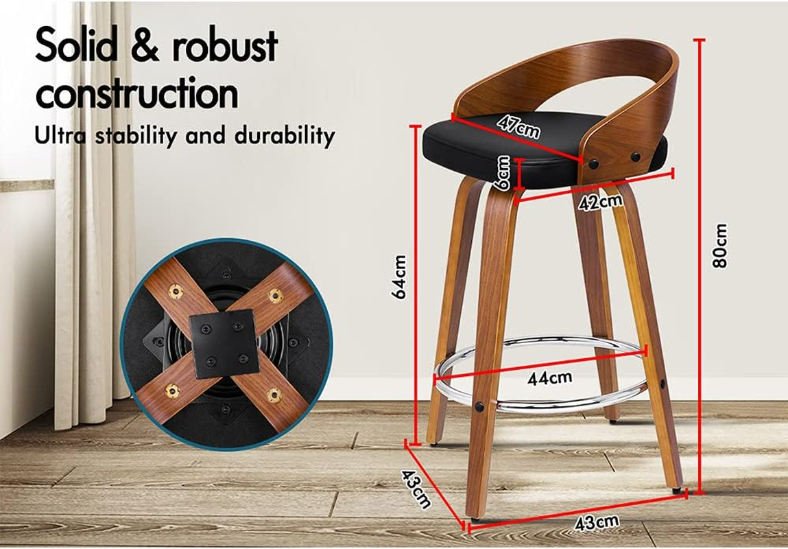 ALFORDSON Bar Stools 2Pcs Swivel Counter Barstool in 64Cm Seat Height Kitchen Dining Chair with Footrest and Adjustable Leg Levelers for Home Bar Dining Room