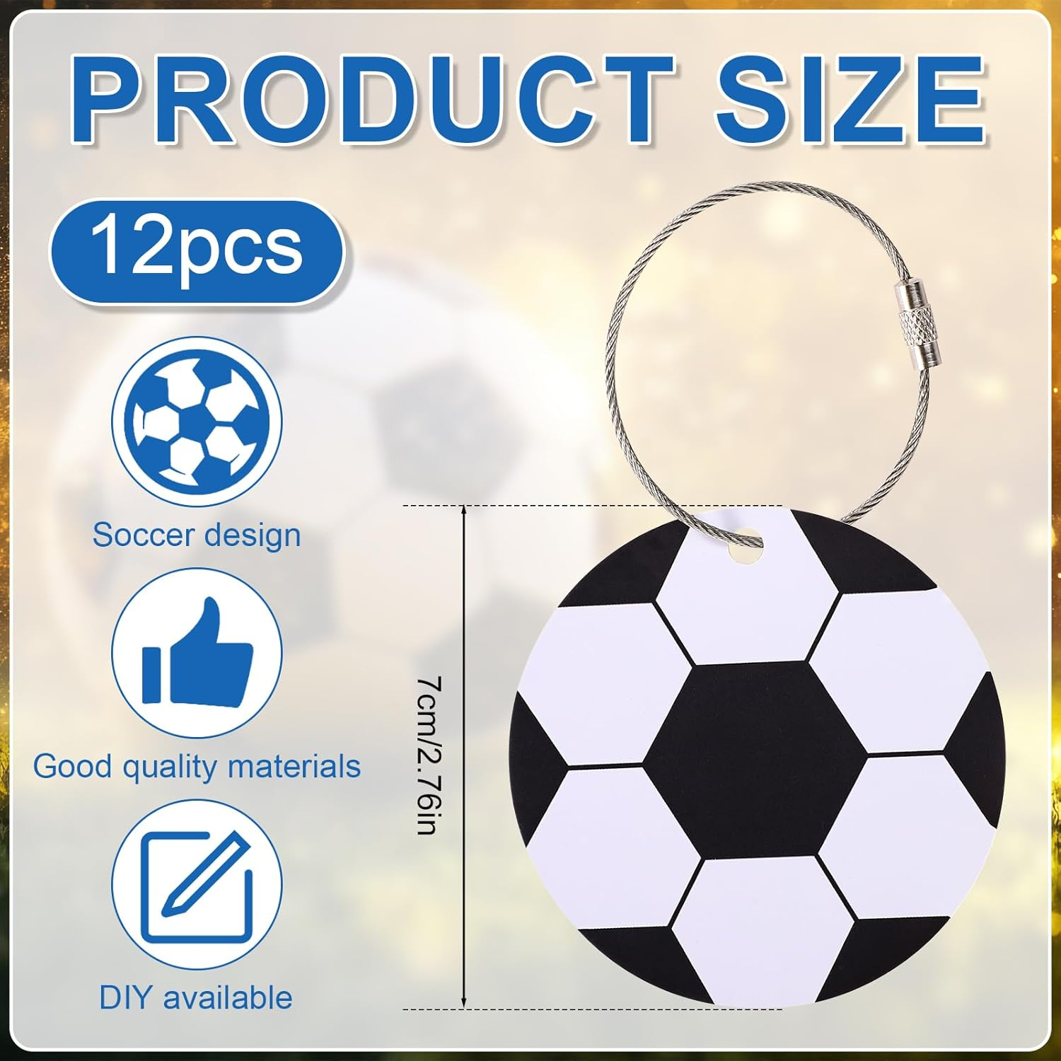 12Pcs Soccer Luggage Tags, 2.76In PVC Travel Bag Labels with Metal Ring Football Keychain Personalize DIY Name ID Cards for Men & Women Suitcases Backpack Sport Team Favors image number 6