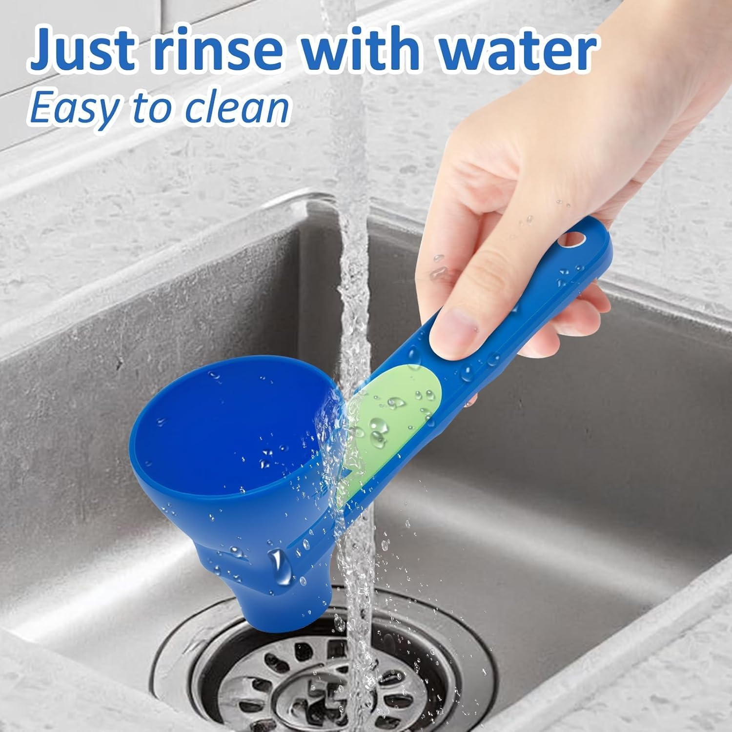 2 Pcs Sliding Measuring Scoop with Funnel, Powder Funnel Scoop with Longer Handle,Coffee,Protein Powder Scoop,No Spill Water Bottle for Supplements (Blue/Green) - Green image number 2