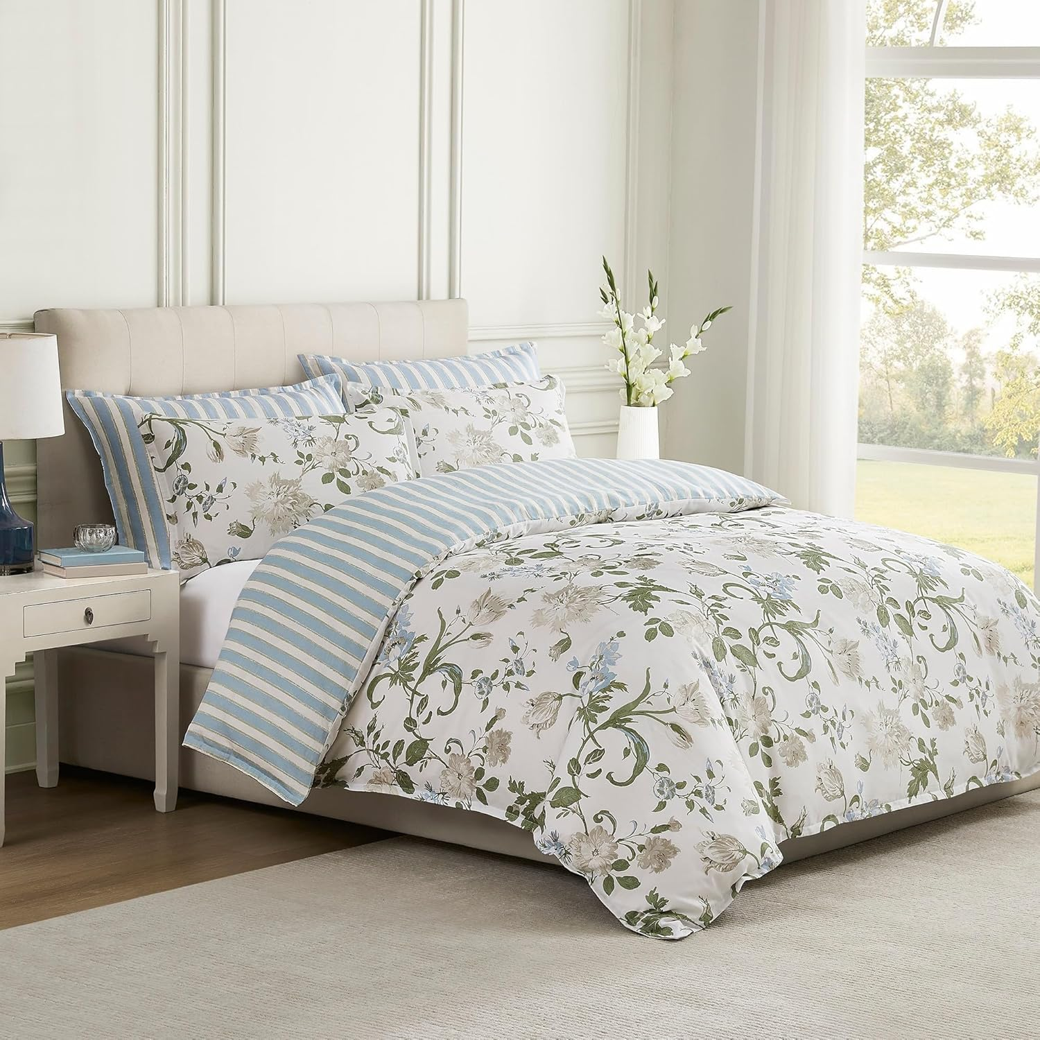 Laura Ashley Rosalind Quilt Cover Set, Seaspray, Double Bed image number 1