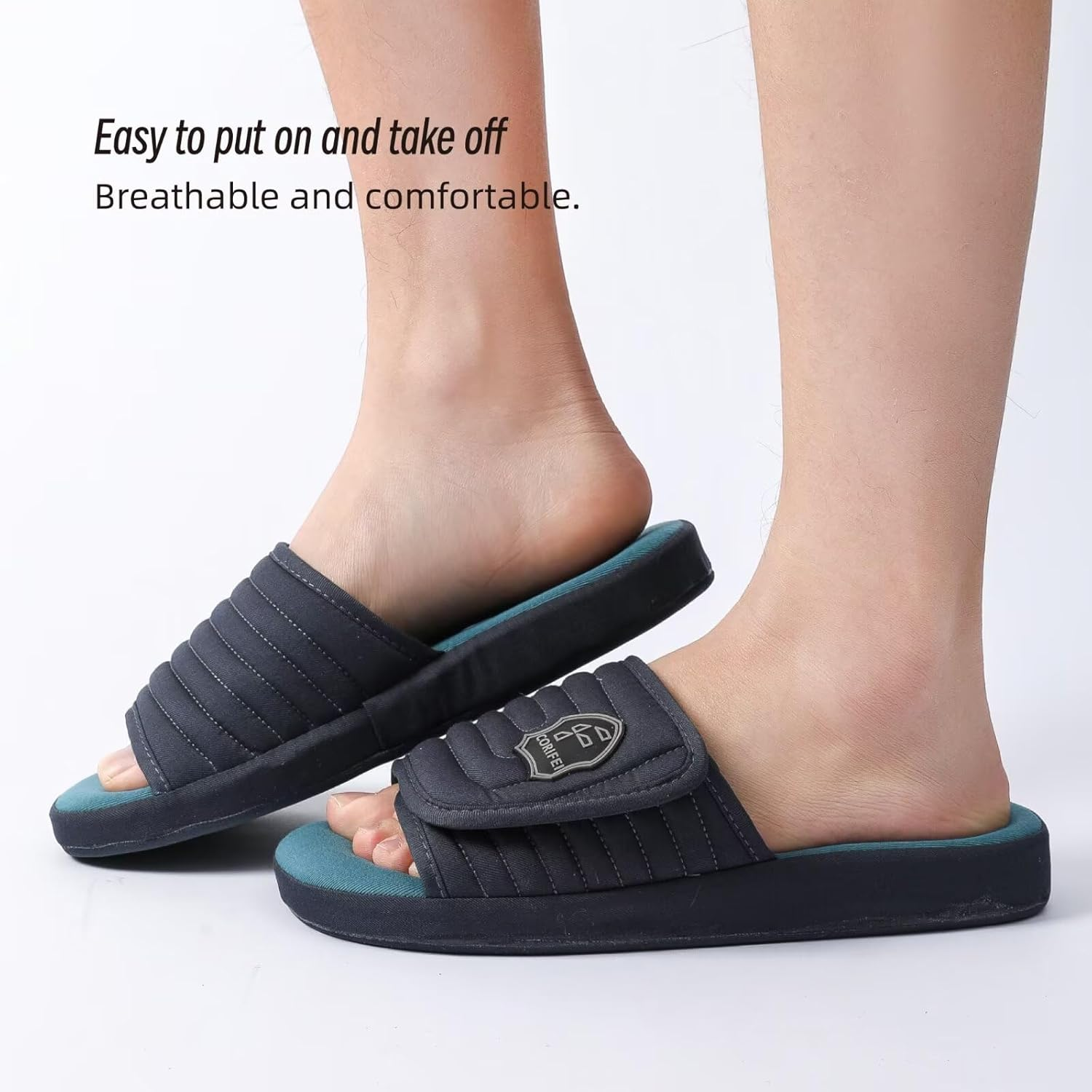 CORIFEI Adjustable Slippers for Men Indoor with Memory Foam Comfy House Shoes Male Slides