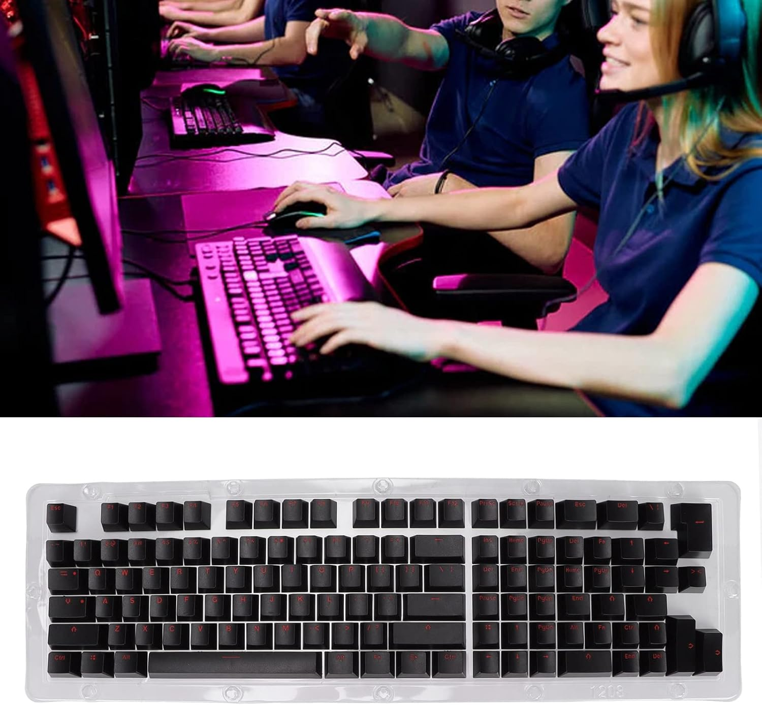 117 Keys Keycaps,Oem Height OPQ Opaque Keycaps, for 61/64/68/71/78/82/84/87 Keys Mechanical Keyboard (Black Red Letters) image number 2